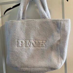 Victoria’s Secret Pink Sherpa fleece logo travel Beach Gym Tote bag zipper NEW